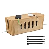 Relaxdays Kabelbox für 2 Steckdosenleisten, Bambus, HxBxT: 16,5 x 44 x 16 cm, Kabel verstecken,...