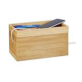 Relaxdays Kabelbox Bambus, mehrfach, kompakt, universell, praktisch, Kabelmanagement, H x B x T 14 x...