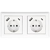 Minadax Schutzkontakt Doppel USB Steckdose 5V 3,4A mit 2X USB u. 2X USB-C Unterputz Weiss Glänzend...