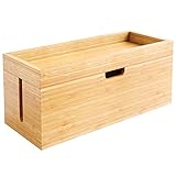 KD Essentials Kabelbox & Aufbewahrungsbox mit Deckel aus Bambus Holz, Kabelmanagement Organizer Box-...