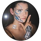 Tattoocrew 2 Tattoo Looks 'Death Metal' zum Aufkleben auf Gesicht, Cyborg Skull, KI, Körper,...