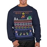 Graphic Impact Inspired Retro Gaming Freak Christmas Jumper Ugly Xmas Sweatshirts, navy, M