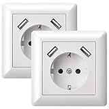 2x Minadax Schutzkontakt Steckdose 230V 220V mit 2x USB