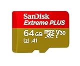 SanDisk Extreme PLUS 64 GB microSDXC Speicherkarte + SD-Adapter bis zu 100 MB/Sek, Gold/Rot, Class...