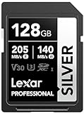 Lexar Silver SD Karte 128GB, UHS-I SDXC Card 205 MB/s Read Speed, 140 MB/s Write Speed, V30, U3,...