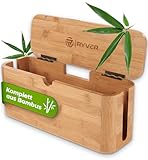 RYVER® Kabelbox Holz (braun/Natur/klein) hochwertige Design Steckdosenbox aus nachhaltigem Bambus...