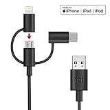 equinux tizi Schlitzohr – USB-C, Lightning- und Micro-USB-Multikabel (1m, schwarz), Ladekabel,...