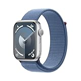 Apple Watch Series 9 (GPS, 45 mm) Smartwatch mit Aluminiumgehäuse in Silber und Sport Loop Armband...