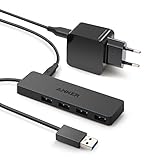 Anker Ultra Slim 4 Port USB 3.0 Hub inkl.10W USB Ladegerät, Datenhub für Apple Macbook, Macbook...