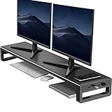 VAYDEER Doppelter PC-Monitorständer mit 4 USB-Anschlüssen, Aluminium-Schirmständer für 2...