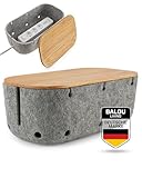 Kabelbox aus Filz mit Bambus Holz Deckel - Kabelsammler mit 15 Kabelausgängen - Steckdosenbox...