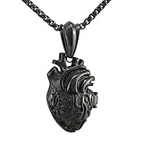 Serebra Jewelry 3D Anatomisches Herz Anhänger Halskette aus Edelstahl in Silber Schwarz Gold Damen...