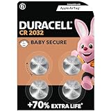 Duracell CR2032 Knopfzellen, CR 2032 Lithium Knopfzelle 3 V (4 Stück), ideal für z.B....