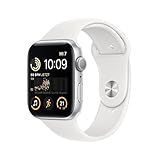 Apple Watch SE (2. Generation) (GPS, 44mm) Smartwatch - Aluminiumgehäuse Silber, Sportarmband Weiß...