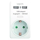 LogiLink PA0057 USB Steckdosenadapter (Passthrough) mit 2x USB-Ports à 500mA zum Aufladen von...