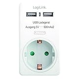 LogiLink PA0057 USB Steckdosenadapter (Passthrough) mit 2x USB-Ports à 500mA zum Aufladen von...