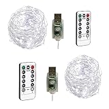 BXROIU 2 x 100LEDs Lichterkette USB 10 Meter Silbernedraht mit Fernbedienung Timer 8 Programm und...