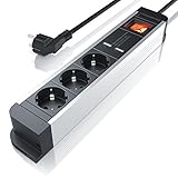 Steckdosenleiste 3 Fach mit 2 USB Ladeports Mehrfachsteckdose für Wandmontage Aluminium...