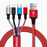Amuvec Multi USB Kabel 3A, 4 in 1 Nylon Braided Universal Ladekabel mit Lightning Typ C Micro...