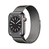 Apple Watch Series 8 (GPS + Cellular, 45mm) Smartwatch - Edelstahlgehäuse Graphit, Milanaise...