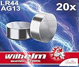 20 X Wilhelm AG13/147/LR44/SR44W/357/LR1154/V13GA Qualitätsbatterien 1,5 V Alkaline Blister