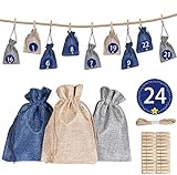 Jiahuade 24 Stoffbeutel für Geschenk-Verpackung, adventskalender stoffsäckchen, Weihnachtskalender...