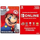 Nintendo eShop Card | 15 EUR Guthaben + Online Mitgliedschaft - 3 Monate (Download Code - EU) |...