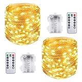 Vicloon LED Lichterkette Kupferdraht, 2 Stücke 10m 100 LED Batterie Lichterkette mit Fernbedienung,...