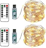 BXROIU 2 x 100LEDs Lichterkette USB 10 Meter Silbernedraht mit Fernbedienung Timer 8 Programm und...