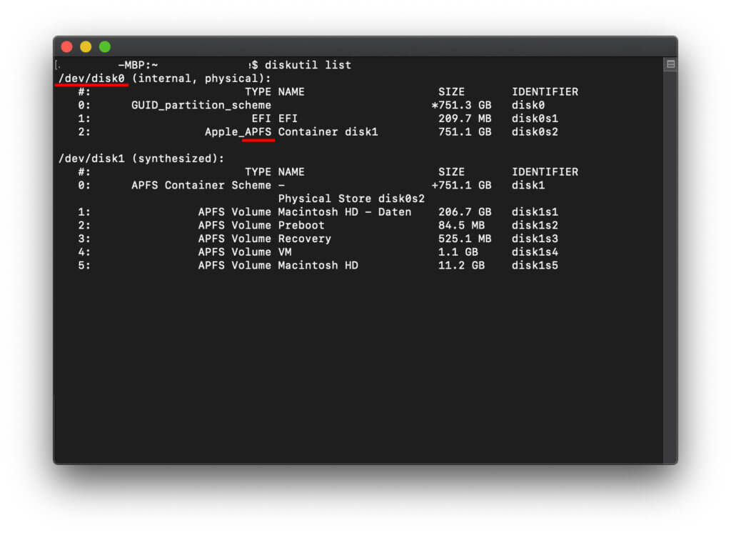 The hard drive list in the terminal looks something like this after the command suchenil list.