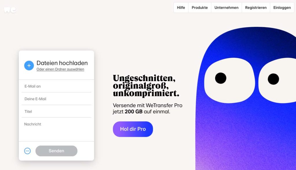 WeTransfer gratis nutzen – große Datenmengen gratis verschicken